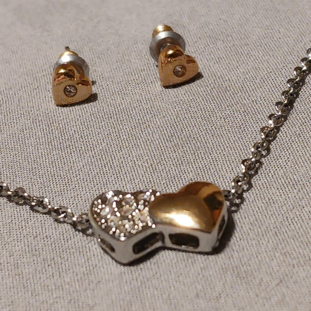 Austrian Crystal Necklace and Earring Set- Stainless Steel/Gold NWOT